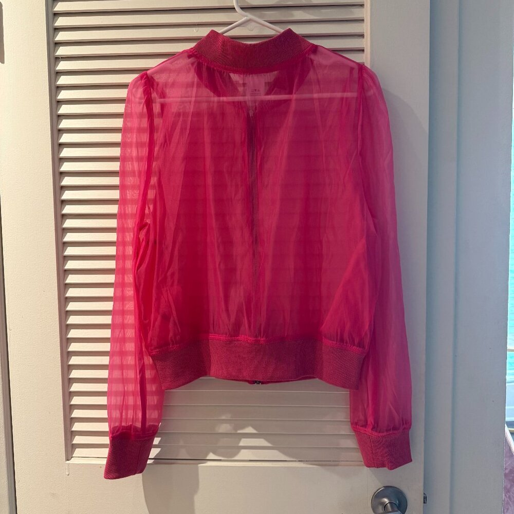 Madelyn Hot Pink Sheer Mesh Zip-Up Bomber Jacket – Size Large | NWOT Lightweight - Picture 6 of 9